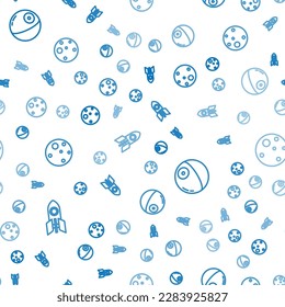 Set line Rocket ship, Death star and Planet Mars on seamless pattern. Vector