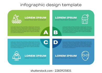 Set line Rocket ship, Mars rover, Alien and Astronomical observatory. Business infographic template. Vector
