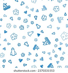 Set line Rocket ship, Mars rover and Asteroid on seamless pattern. Vector