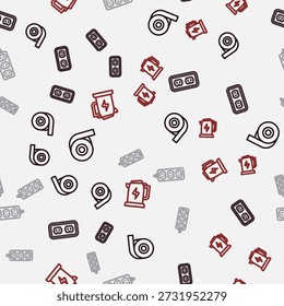 Set line Roll adhesive tape, Electrical outlet, extension and kettle on seamless pattern. Vector