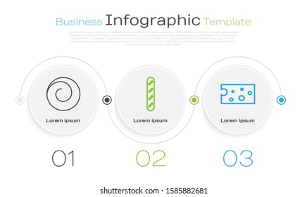Set line Roll bun with cinnamon , French baguette bread  and Cheese . Business infographic template. Vector