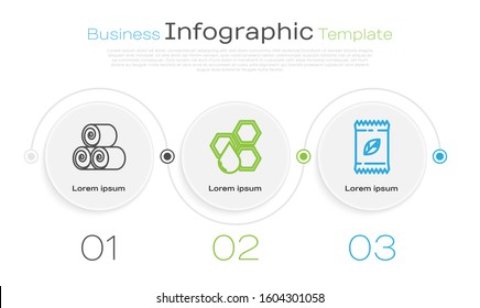 Set line Roll of hay, Honeycomb and A pack full of seeds of a specific plant. Business infographic template. Vector