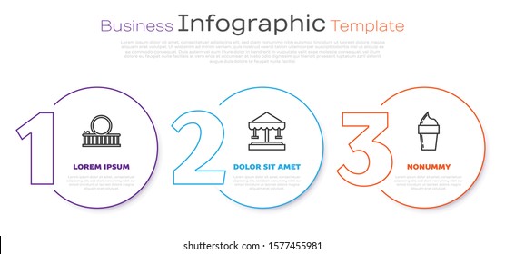 Set line Roller coaster, Attraction carousel and Ice cream in waffle cone. Business infographic template. Vector