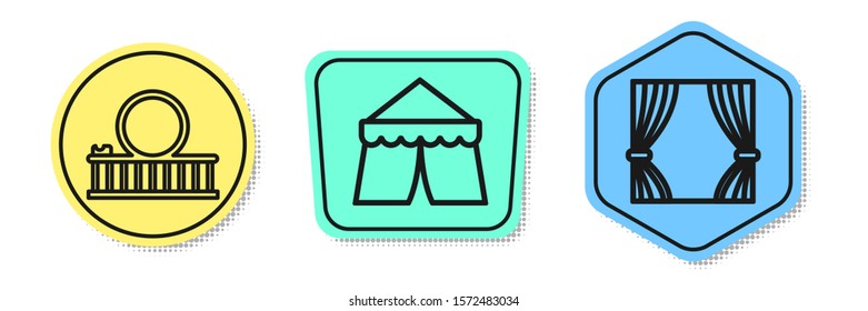 Set line Roller coaster, Circus tent and Curtain. Colored shapes. Vector