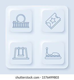 Set line Roller coaster, Ticket, Swing and Bumper car. White square button. Vector