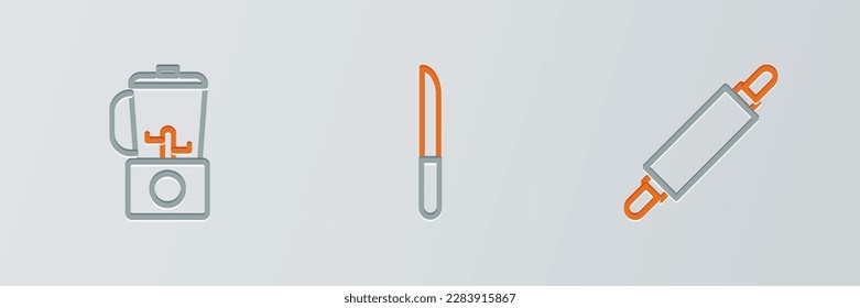 Setzen Sie die Linie Rolling Pin, Blender und Knife Symbol. Vektorgrafik