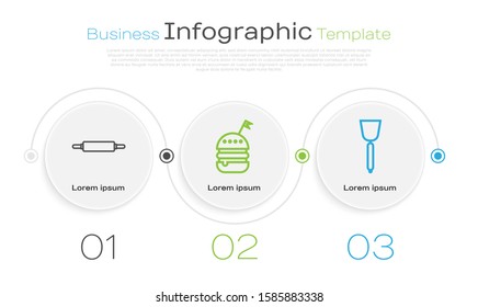Set line Rolling pin , Burger  and Spatula . Business infographic template. Vector
