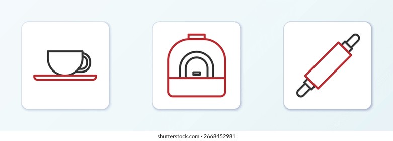 Set line Rolling pin, Coffee cup and Oven icon. Vector