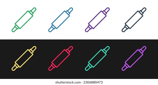 Set line Rolling pin icon isolated on black and white background.  Vector Illustration