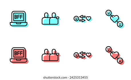 Set line Romantic relationship, BFF or best friends forever,  and  icon. Vector