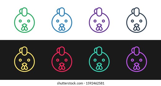 Set line Rooster zodiac sign icon isolated on black and white background. Astrological horoscope collection.  Vector Illustration