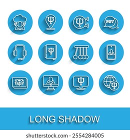 Set line Rorschach test, Psychologist online, Depression, Psychology, Psi, book,,  and Pendulum icon. Vector
