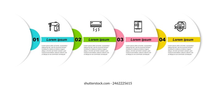 Set line Rotary hammer drill machine, Air conditioner, Refrigerator and Electric circular saw. Business infographic template. Vector