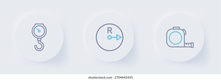 Set Linie Roulette Konstruktion, Radius und Hand Skala Feder mechanisches Symbol. Vektorgrafik