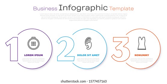 Set line Round adjustable embroidery hoop, French curves and Woman dress. Business infographic template. Vector
