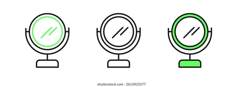 Set line Round makeup mirror icon isolated on white background.  Vector