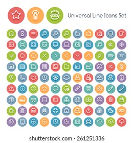 Set of Line Round Universal Icons. Isolated on White Background.