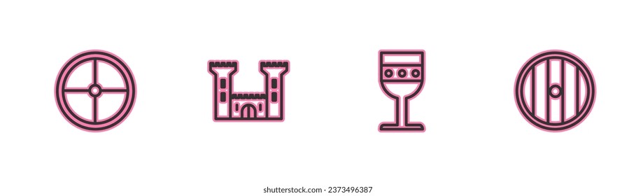 Die Linie Rundholzschild, mittelalterliche Kuppel, Schloss und Ikone. Vektorgrafik
