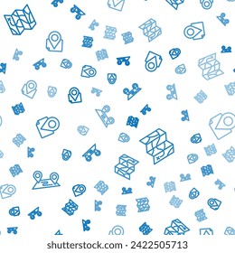 Set line Route location, Folded map and with marker on seamless pattern. Vector