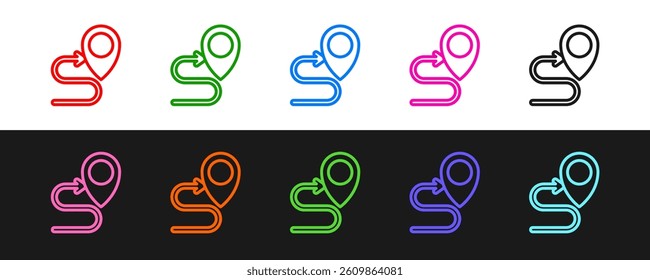 Set line Route location icon isolated on black and white background. Map pointer sign. Concept of path or road. GPS navigator.  Vector