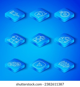 Set line Route location, Infographic of city map navigation, Location the globe, Compass, Folded, Push pin and Traffic light icon. Vector