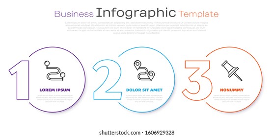 Set line Route location, Route location and Push pin. Business infographic template. Vector