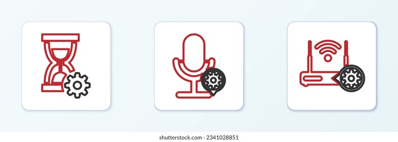 Set line Router and wi-fi setting, Hourglass and Microphone icon. Vector