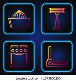 Set line Router and wi-fi signal , Oven , Citrus fruit juicer  and Electric heater . Gradient color icons. Vector