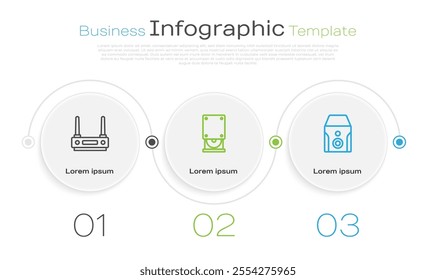 Set line Router and wi-fi signal, Optical disc drive and Uninterruptible power supply. Business infographic template. Vector