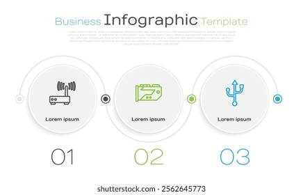 Set line Router and wi-fi signal, Video graphic card and USB. Business infographic template. Vector