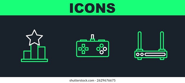 Set line Router and wi-fi signal, Star and Gamepad icon. Vector