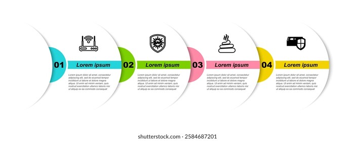 Set line Router and wi-fi, UV protection, Shit and Money. Business infographic template. Vector