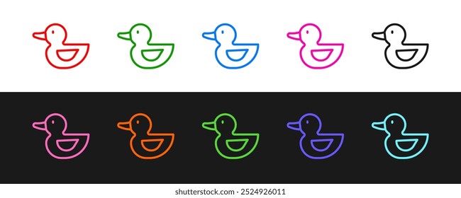 Set line Rubber duck icon isolated on black and white background.  Vector