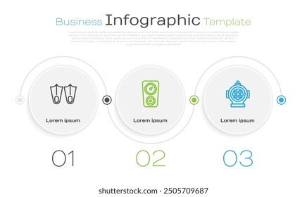 Set line Rubber flippers, Gauge scale and Aqualung. Business infographic template. Vector