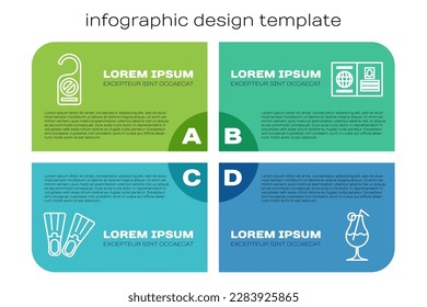 Set line Rubber flippers, Please do not disturb, Cocktail and alcohol drink and Passport. Business infographic template. Vector