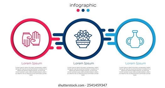 Set line Rubber gloves, Flower in vase and Vase. Business infographic template. Vector