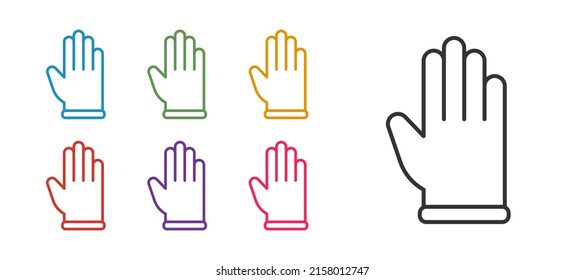 Set line Rubber gloves icon isolated on white background. Latex hand protection sign. Housework cleaning equipment symbol. Set icons colorful. Vector