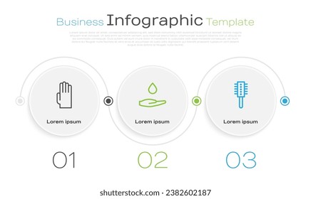 Set line Rubber gloves, Washing hands with soap and Hairbrush. Business infographic template. Vector