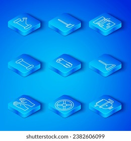 Fijar la línea Guantes de goma, Filtro de agua, Válvula industrial, émbolo, pozo, tubería metálica y caldera eléctrica para el icono de agua caliente. Vector