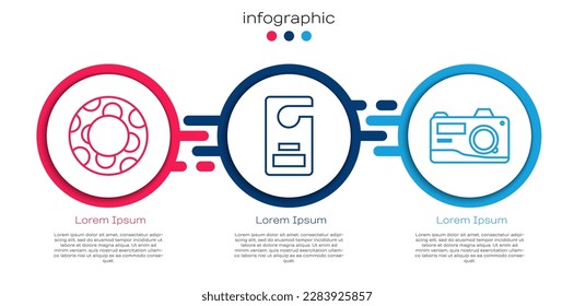 Set line Rubber swimming ring, Please do not disturb and Photo camera. Business infographic template. Vector