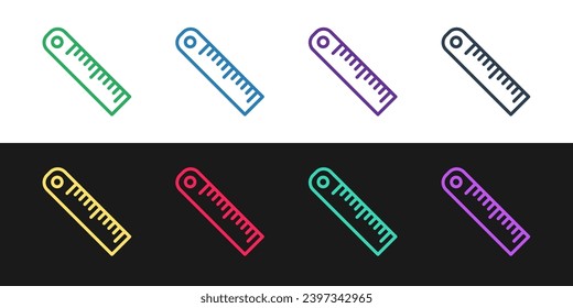 Set line Ruler icon isolated on black and white background. Straightedge symbol.  Vector