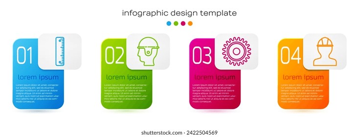 Set line Ruler, Worker safety helmet, Circular saw blade and Worker safety helmet. Business infographic template. Vector