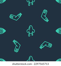 Set line Runny nose, Inhaler and Reddish eye allergic conjunctivitis on seamless pattern. Vector