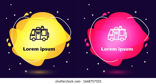 Set line Rv Camping trailer icon isolated on blue background. Travel mobile home, caravan, home camper for travel. Abstract banner with liquid shapes. Vector Illustration