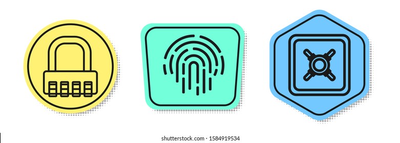 Set line Safe combination lock , Fingerprint  and Safe . Colored shapes. Vector