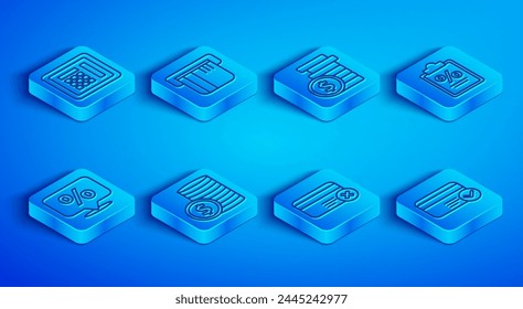 Set line Safe, Credit card, Coin money with dollar, remove, Finance document, Discount percent tag and  icon. Vector
