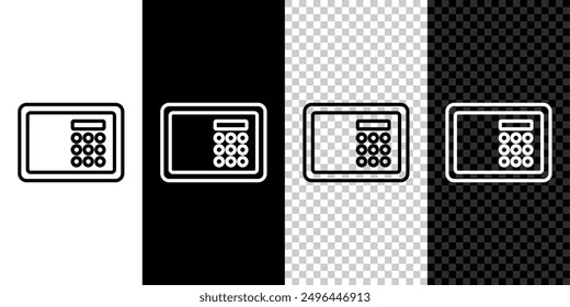 Set line Safe icon isolated on black and white background. The door safe a bank vault with a combination lock. Reliable Data Protection.  Vector