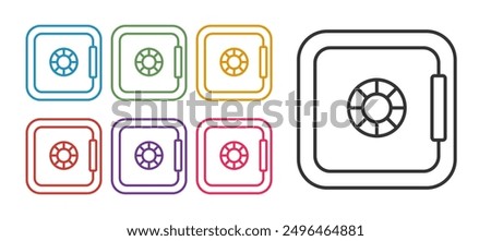 Set line Safe icon isolated on white background. The door safe a bank vault with a combination lock. Reliable Data Protection. Set icons colorful. Vector