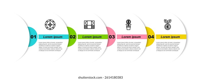 Set line Safe, Stacks paper money cash, Dollar plant and Euro. Business infographic template. Vector