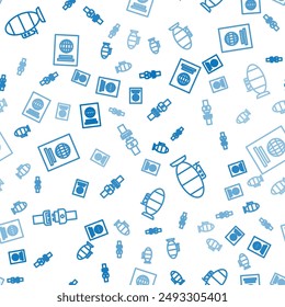 Set line Safety belt, Airship and Passport on seamless pattern. Vector